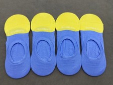 4 pairs BOMBAS Lightweight Blue/Yellow No Show Socks Women's Size Med 8-10.5