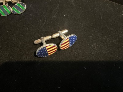 Brooks Brothers cufflinks  925 Sterling Silver American Flag Guilloche Enamel