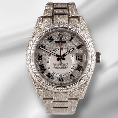 Rolex Sky-Dweller 42mm Steel Oyster Watch Iced Out 25ct Diamonds Ref 326934 