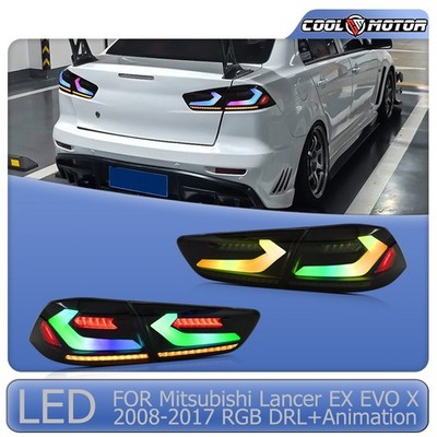 For Mitsubishi Lancer 2008-2017 Pair RGB LED Tail Lights Rear Lamp Smoked Lens