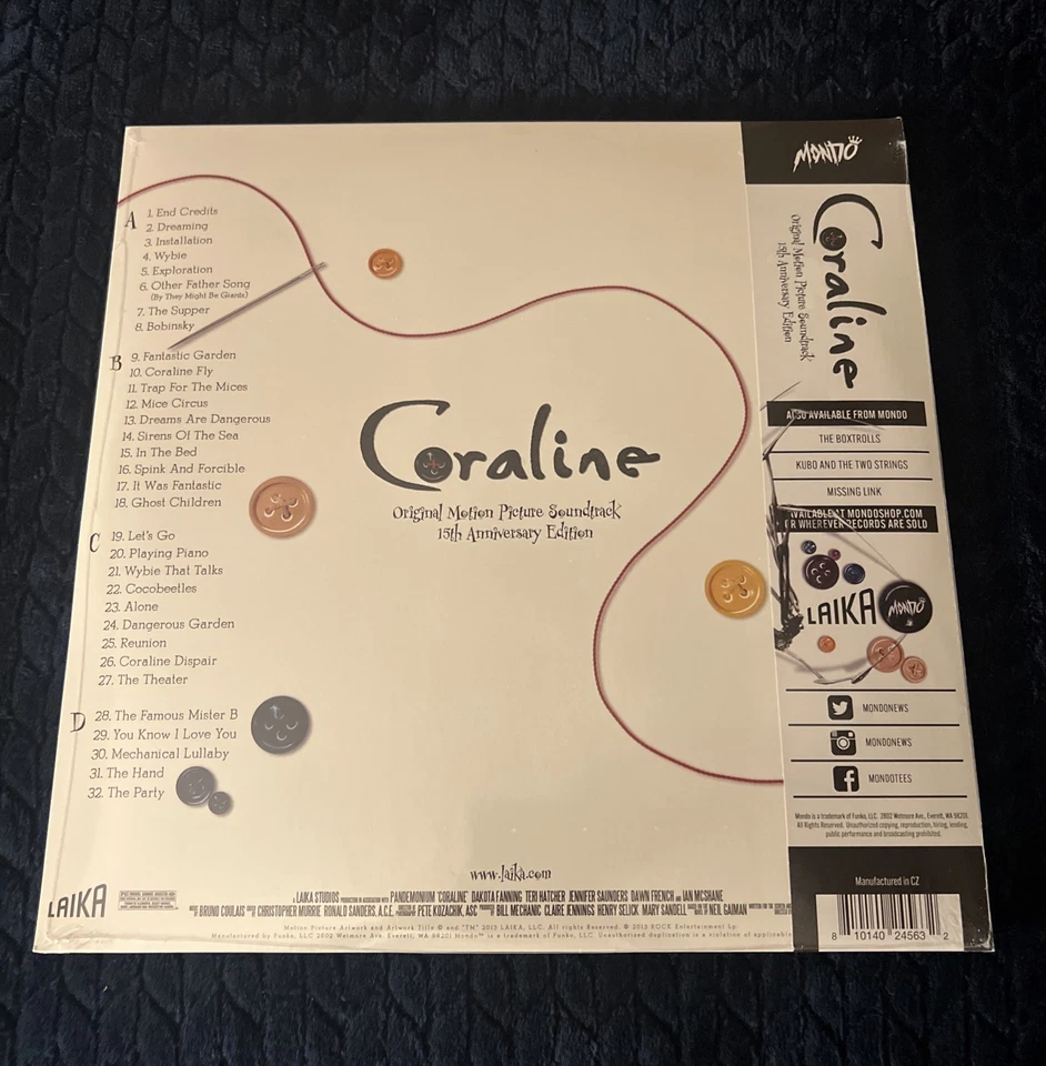 Coraline 15th Anniversary Mondo Black Button Picture Disc Vinyl [SHIPS NOW!] 🆕✅ - Image 2 of 2