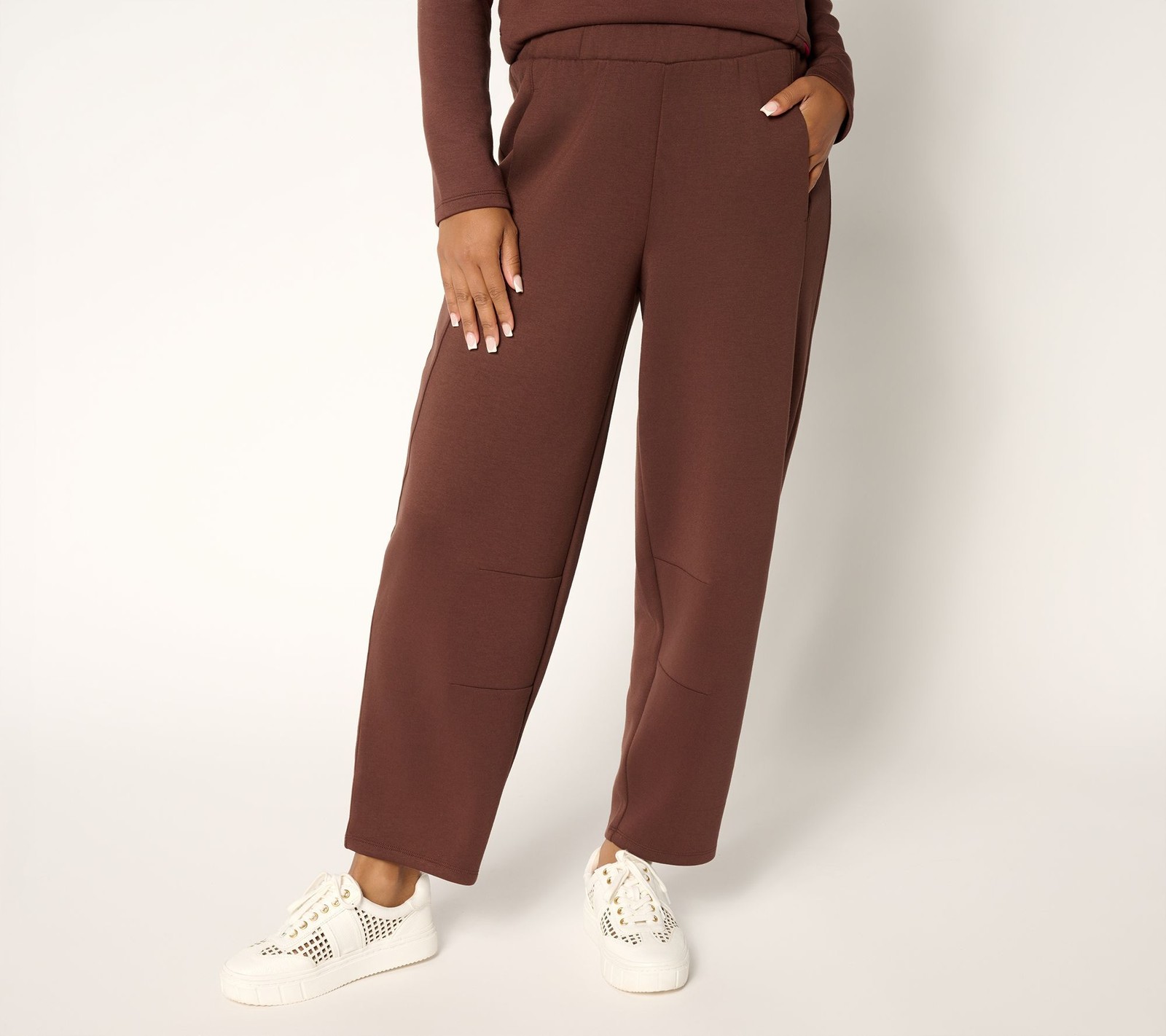 Maya J Women's Petite Pants PXL Scuba Knit Ankle Brown A704353