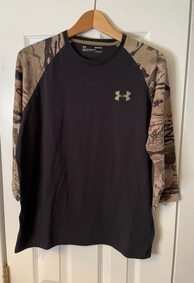 Under Armour HeatGear 3/4 Camo Raglan T Shirt Mens M Loose Fit Black Hunting