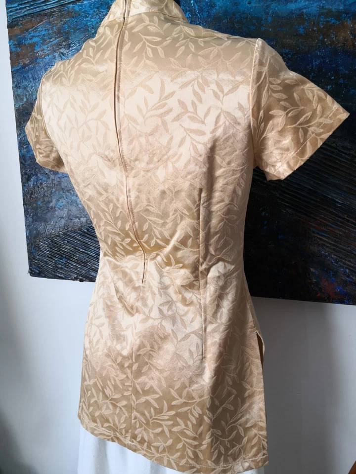 Top vintage années 90 JACQUELINE RIU beige doré fabriqué en France Taille 2 - Photo 4/4