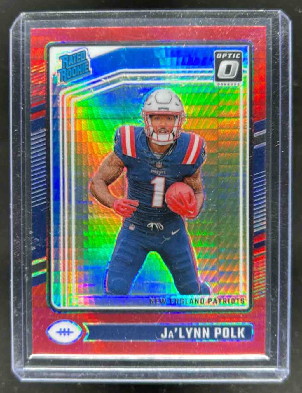 2024 Donruss Optic Ja'Lynn Polk Red Hyper Rated Rookie #240 Patriots