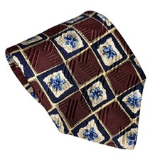 Robert Talbott Mens Tie Silk Burgundy Blue Geometric Floral Italy 60x3.75  USA