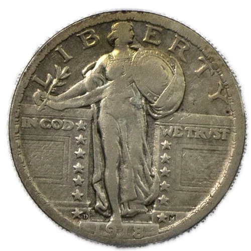 1918-D Denver Standing Liberty Quarter SLQ 25c Very Fine VF+