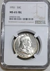 1951 Franklin Silver Half Dollar NGC MS65 FBL