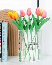 Book-Shaped Vase for Flowers, Book Lovers Gifts, Aesthetic Room Decor Clear 