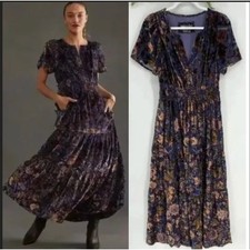 Anthropologie Somerset Floral Burnout Velvet Maxi Dress Plus 3X Boho Fairycore