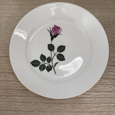 Vintage Kahla Germany Pink Rose Dessert Plates w Gold Rim Trim EUC Set of 12