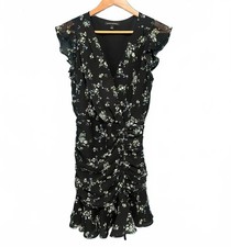 Banana Republic Black Floral Dress, Ruched Boho Coquette Mini Sundress Size 4