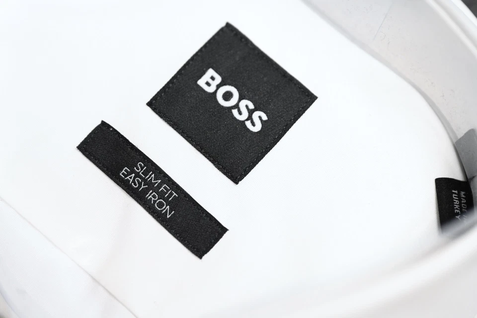 HUGO BOSS Uomo Jacques Polsino Francese Facile Ferro Slim Cotone Bianco Camicia - Immagine 4 di 4