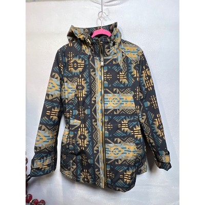 Pendleton Southwestern Geometric Hooded Jacket XL Black Gold Teal Ripstop Parka