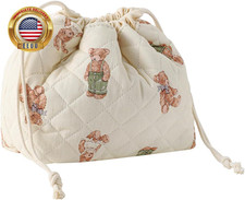 Cotton Quilted Drawstring Makeup Bag with Canvas Lining,Coquette Aesthetic Cute