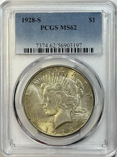 1928-S Peace Dollar - PCGS MS62 - Key Date Better Date San Francisco Mint Tough