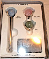 SEPHORA Crystal Facial Roller Set Rose Quartz/Amethyst/Jade Pouch New In Box
