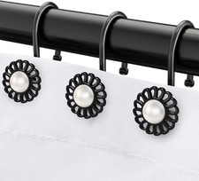 Black Sunflower Shower Curtain Rings and Hooks, Set of 12 Metal Rings and Hooks,