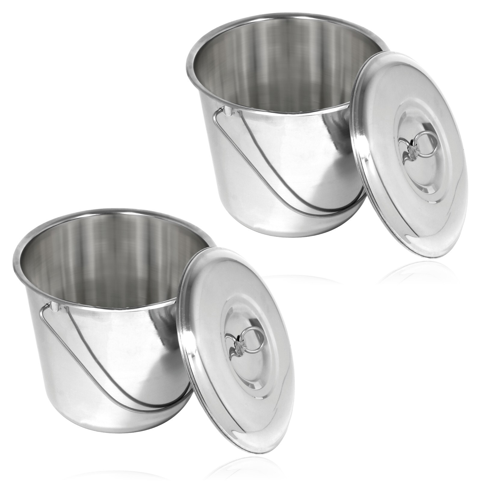 12L Metal Bucket Lid Stainless Steel Bar Cellar Catering Kitchen Pail Handle x 3
