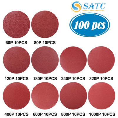 100PCS 6'' Sanding Discs 60-1000 Grit Sticky Back Orbital DA Sander Sandpaper PSA