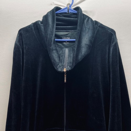 Calvin Klein Women's Full Zip 3X Black Velour Track Jacket Scuba Neck $68 MSRP - Picture 2 of 15