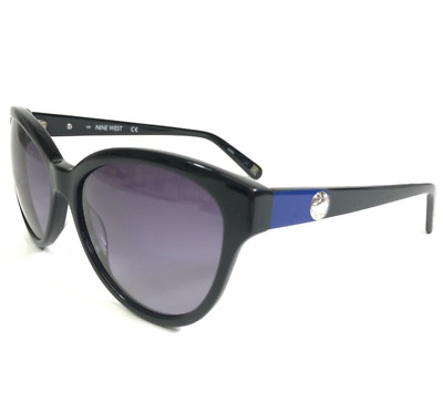 Nine West Sunglasses NW556S 001 Black Blue Round Cat Eye Frames w Purple Lenses