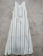 ASTR The Label A-Line Dress Women M White Striped Maxi Keyhole Neck Twist Front