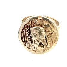 Vintage Signed Sterling Silver Egyptian Hieroglyphs Pharaoh Adjustable Ring sz 7