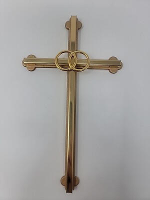 Vintage 8'' Catholic Christian Cross Copper & Shiny Gold Metal 2 Rings Easter 