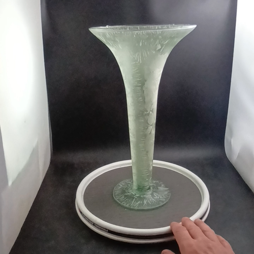 Frosted Glass Trumpet Vase, Mid-Century Moden, Crystaline Glaze 14.5" OBO - Video 1 of 1