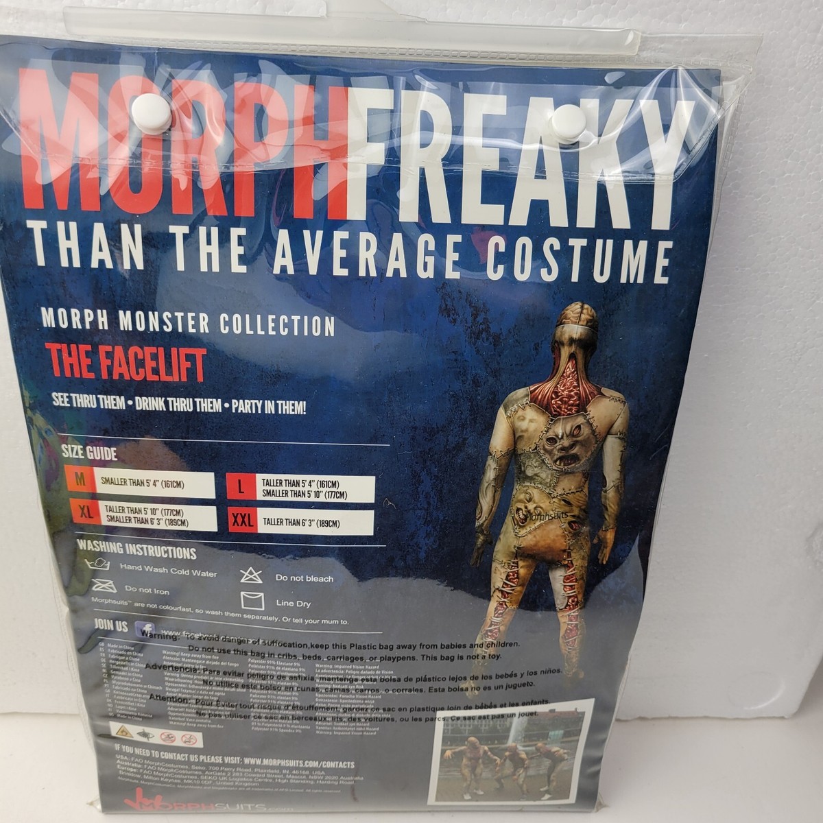 Adult Morphsuit Costume The Facelift Monster Halloween Bodysuit Sz