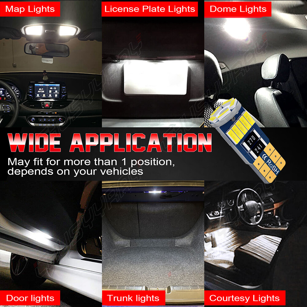 T10 194 168 LED White Bulbs Interior / License Plate Light Bright