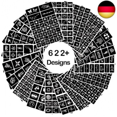 622+ Tattoo Schablone Kit, 20 Blatt Henna Schablonen Wiederverwendbare