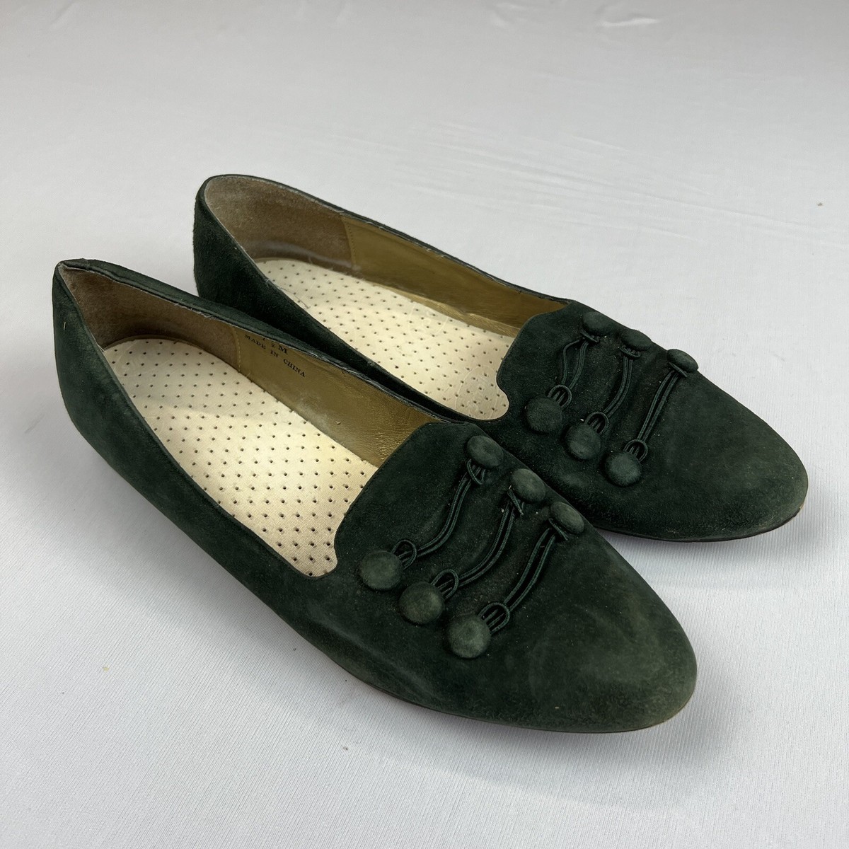 Vintage Cappagallo Women’s Emerald Green Suede Slip On Shoes Flats