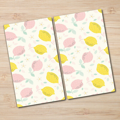 Glas-Herdabdeckplatte Ceranfeldabdeckung Spritzschutz 2x30x52 Zitrone mit Blumen
