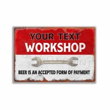 Personalized Vintage Rustic Red OVER White Workshop CUSTOM METAL SIGN or DECAL