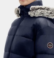 UGG Women’s Ozzy Puffer Jacket Coat Mid Length Faux Fur Blue Size Small BNWT