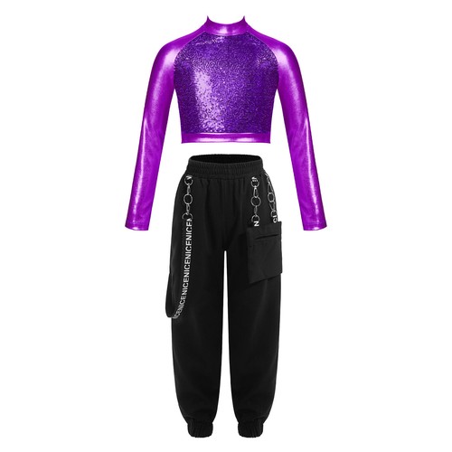 Girls Outfit 2 Piece Tracksuit Stage Performance Clothing Set Pocket Dancewear - Picture 34 of 84