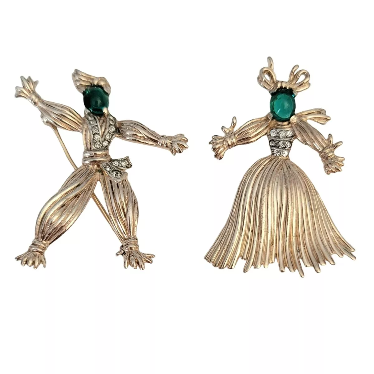 Trifari Phillipe Sterling Silver Green Cab Pom Pom Boy Girl Brooch