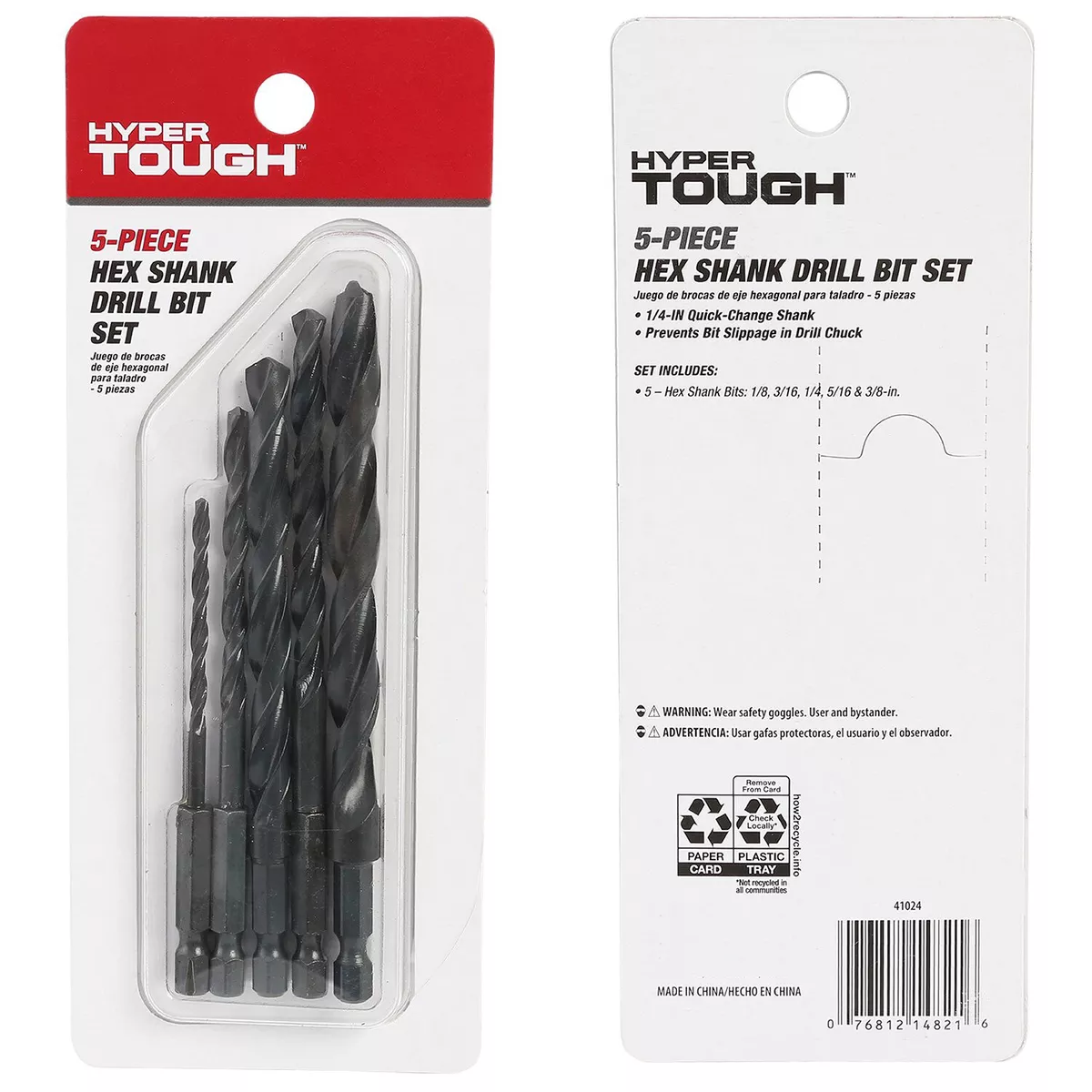 Hyper Tough 5 Piece HEX SHANK DRILL BIT SET 1 4