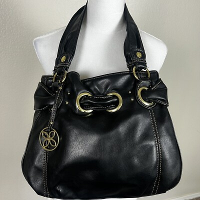 Relic Black Shoulder Purse Grommets three section outside pockets