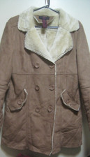 Ueu? Look Tan Faux Suede W/fleece Lined Dbl Breasted Western Coat Women Sz Xl