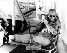 JOHN GLENN ASTRONAUT RELAXES ON USS NOA AFTER FRIENDSHIP 7 - 8X10 PHOTO (EP-074)