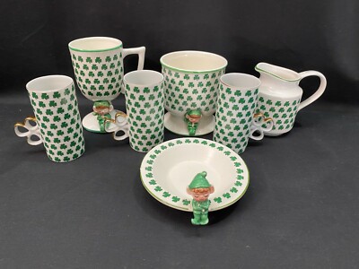 Lot of 7 Pieces ~ Shamrock / Clover / Irish ~ Irish Coffee Mugs, Bowls, Creamer 