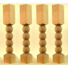 4 FIXED SEATING / COFFEE TABLE BOBBIN LEGS E661, TURNED 380mm (15")  2x SQUARES