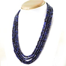 347.50 Cts Earth Mined Blue Iolite 4 Strand Round Beads Hand Made Necklace RS 