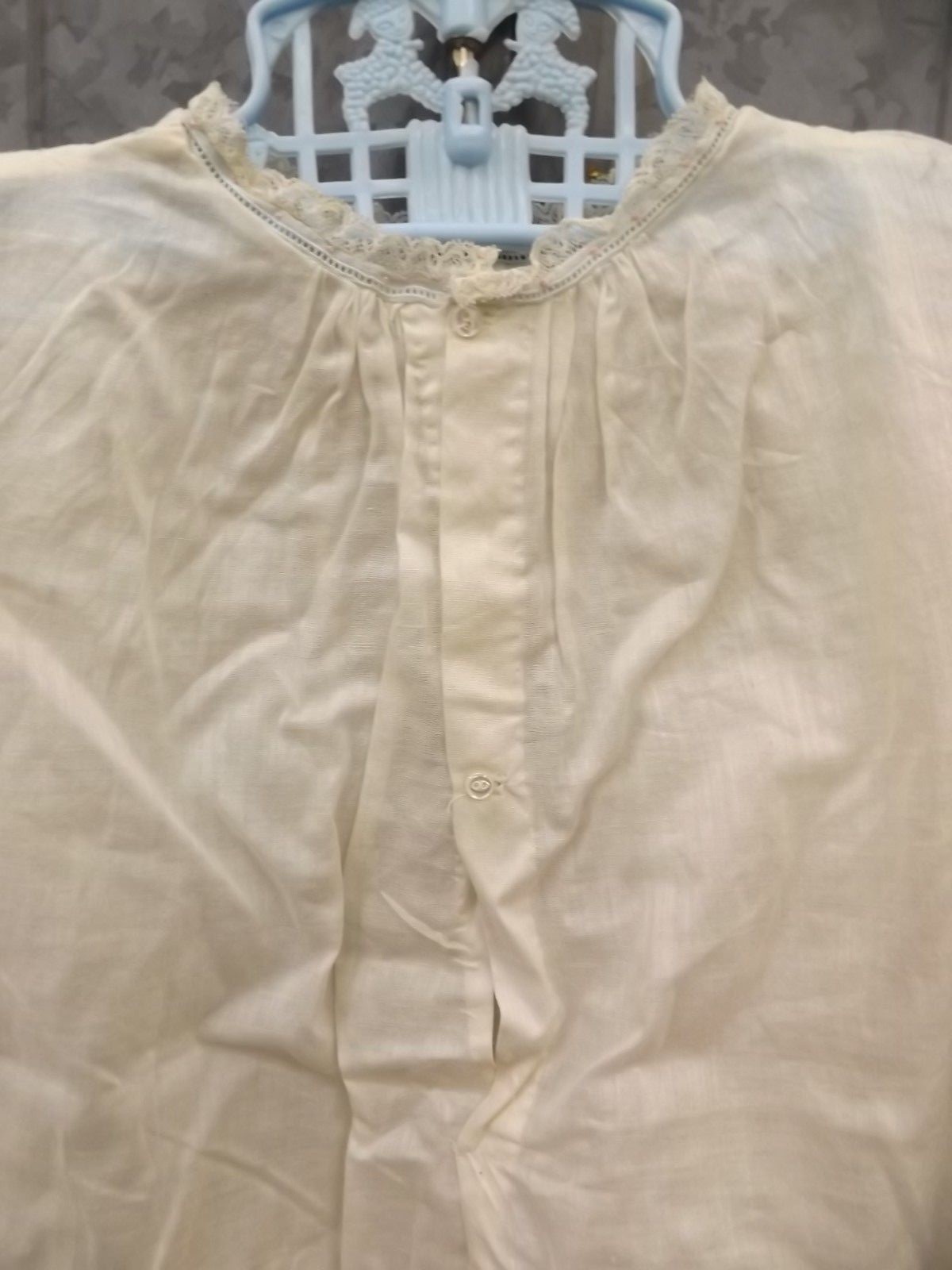 Lot of 2 Vtg Antique Fine Linen Dainty Embroidered Ruched Girl Baby