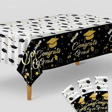KatchOn Black and Gold Graduation Tablecloth - Pack of 3 | Black and Gold Tab...