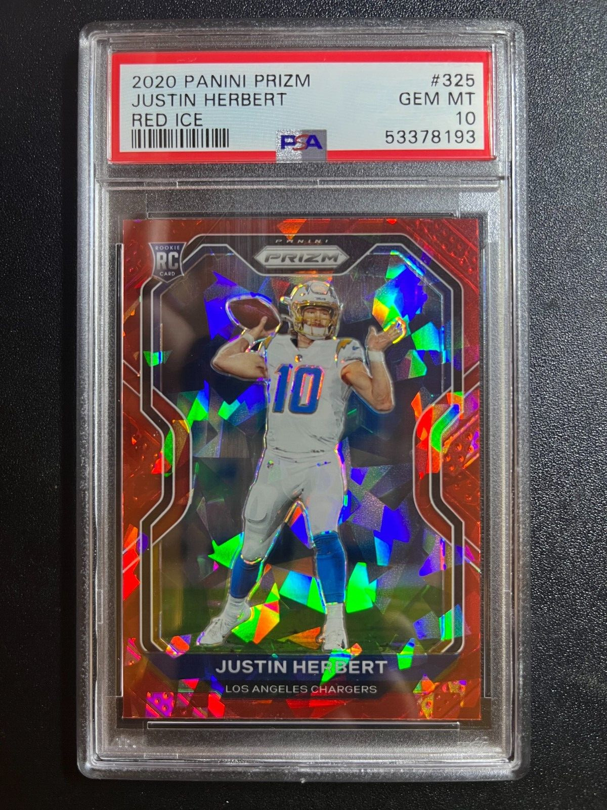 2020 Justin Herbert Rookie Panini Prizm Red Ice #325 PSA 10