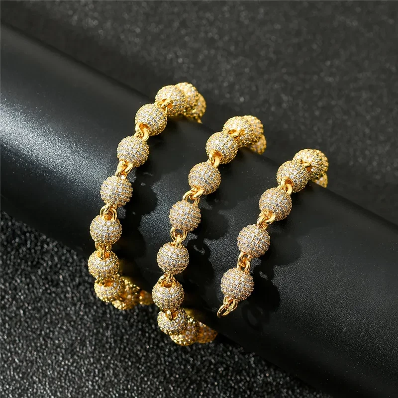 Corrente ou pulseira masculina de zircônia cúbica sólida folheada a ouro 14K 8 mm com zircônia gelada CZ Out - Imagem 2 de 4